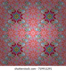 Vector floral pattern in doodle style with flowers. Gentle, tender floral background. Flowers on pink, neutral and orange colors.