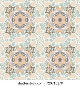 Vector floral pattern in doodle style with flowers. Gentle, tender floral background. Flowers on beige, gray and neutral colors.