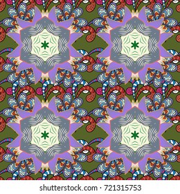 Vector floral pattern in doodle style with flowers. Gentle, summer floral background. Flowers on neutral, violet and green colors.