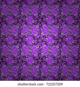 Vector floral pattern in doodle style with flowers. Gentle, summer floral background. Flowers on violet, black and neutral colors.
