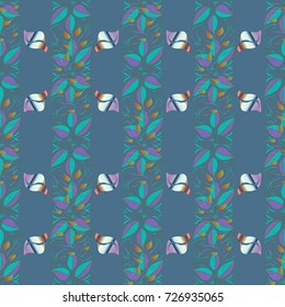 Vector floral pattern in doodle style with flowers. Gentle, tender floral background. Flowers on blue, green and violet colors.