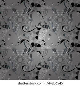 Vector floral pattern in doodle style with flowers. Gentle, cute floral background. Flowers on gray, neutral and black colors.