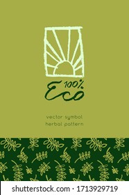 Vector floral pattern with drawings of leaves. Natural label cosmetics. Herbal silhouettes for eco store, healthy food brand. Botanical background for herbal medicine with organic illustrations.