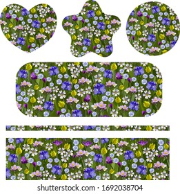 Vector floral pattern with field flowers on various shapes