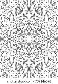 Vector floral pattern . Filigree ornament. Black and white template for wallpaper, textile, shawl, carpet. 