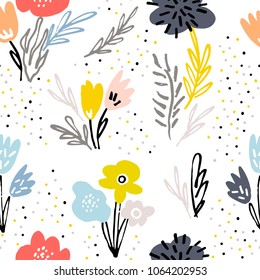 Vector floral pattern with flowers and leaves. Gentle, spring background for your design.