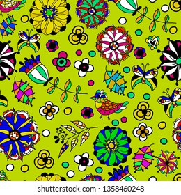 Vector floral pattern with flowers and leaves. - Vector