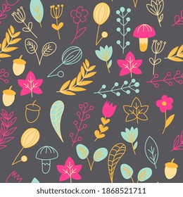 Patrón vectorial floral con flores y hojas. Suave, fondo de primavera.