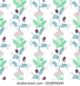 Vector floral pattern with flowers and leaves. Gentle, spring floral background.