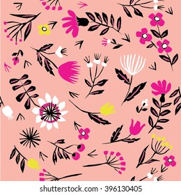 Vector floral pattern with flowers and leaves
