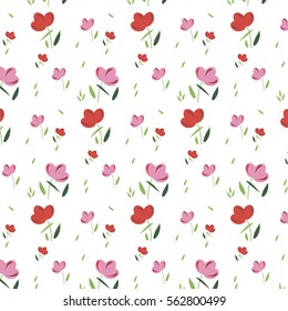 Vector floral pattern  with flowers and leaves. Gentle, spring floral background.