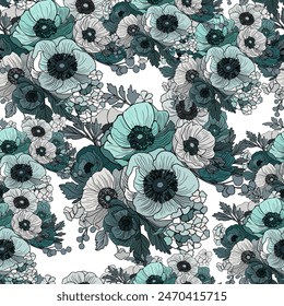 Vector floral pattern. Flowers on a coloured background. Abstraction pattern for printing on paper, postcards, baby clothes, bed
