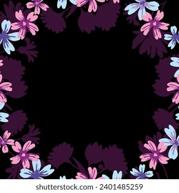 Vector floral pattern frame in a square for the design of a scarf, tablecloth.