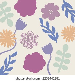 Vector floral pattern. The graphic elements are hand-drawn. Delicate pastel palette.