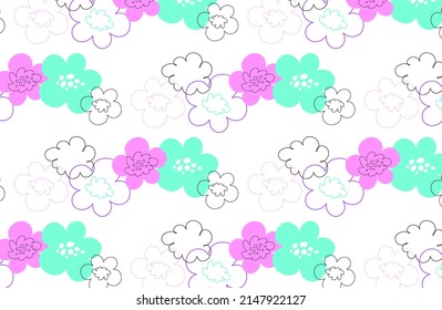 Patrón vectorial floral en estilo gráfico dibujado a mano, diseño minimalista. El fondo es moderno, en tonos pastel suaves.