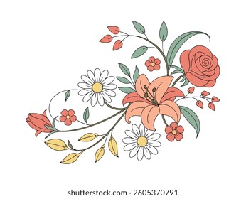 A vector floral pattern illustration with spring blossoms and leaf design