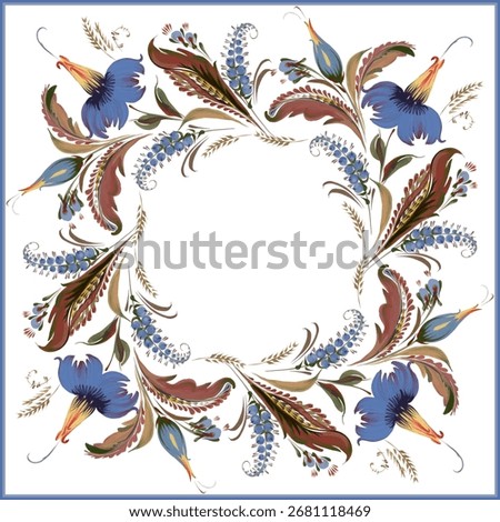 Vector floral pattern for Invitation, Greeting card, scarf. Fantasy flowers, leaves on a white background