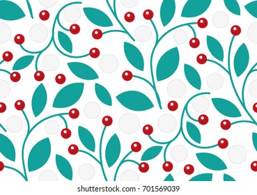 Vector floral pattern with leaves, berries and snow