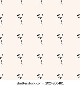 Vector floral pattern with leaves. Gentle beige and black simple floral background.