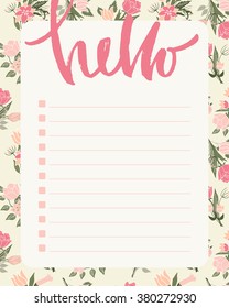 Vector floral pattern for note or scrap-booking. illustration with flowers and leaves.