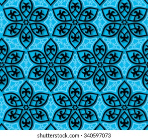 Vector floral pattern on blue background. Oriental style.