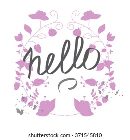  vector, floral pattern on a circle with the words Hello on white background