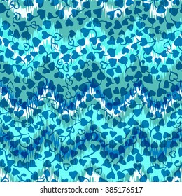 Vector floral pattern on zig zag background blue color.