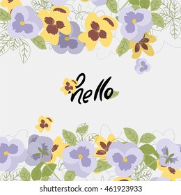 Vector floral pattern with pansy flowers in the flat and a sketch style. Outline style vector illustration.