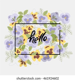 Vector floral pattern with pansy flowers in the flat and a sketch style. Outline style vector illustration.