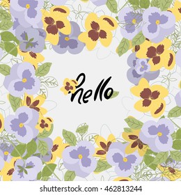 Vector floral pattern with pansy flowers in the flat and a sketch style. Outline style vector illustration.