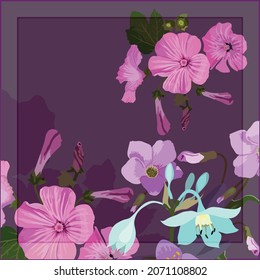 Patrón vectorial floral en colores pastel, petunia rosa y eucharis blancos en un fondo lilaco para el chal, hijab, bandana, diseño de bufanda.