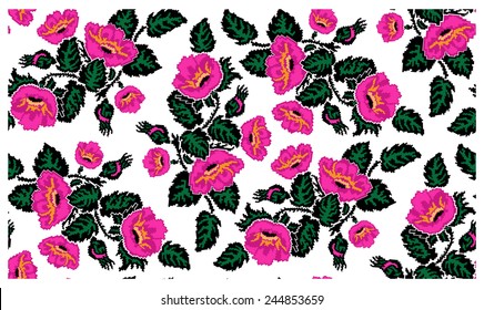 Vector floral pattern. Pink poppies. Ukrainian style. Can be used as pixel art. Eps 10.