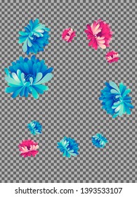 Vector  floral pattern of  red and blue chrysanthemums on transparent background in Japanese graphic style.