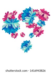 Vector floral pattern of red and blue chrysanthemums on white background in Japanese graphic style.