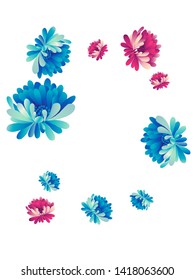 Vector  floral pattern of  red and blue chrysanthemums on white background in Japanese graphic style.