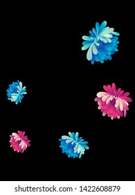 Vector  floral pattern of  red and blue chrysanthemums  in Japanese graphic style.