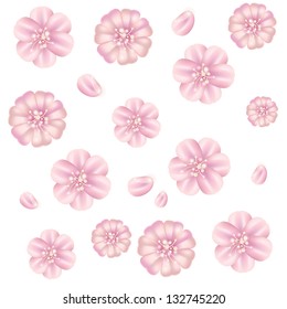 Vector floral pattern with sakura flowers on white background