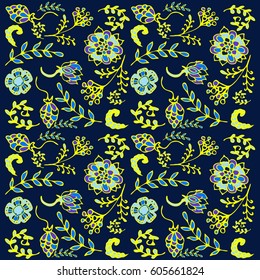 vector floral pattern in scribble style with flowers and leaves. Delicate, spring-summer floral background, wedding card, design elements