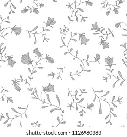 Vector floral pattern seamless with bellflower, pastel color soft background