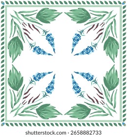 Patrón floral de Vector para chal, alfombra, bandana. Flores de la fantasía, hojas en un fondo blanco