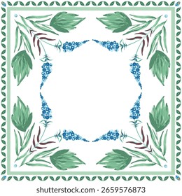Patrón floral de Vector para chal, alfombra, bandana. Flores de la fantasía, hojas en un fondo blanco