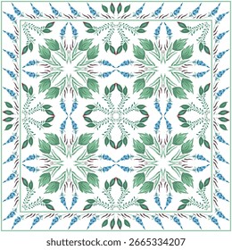 Vektor Blumenmuster für Schal, Teppich, Schal. Fantasy-Blumen, Blätter auf weißem Hintergrund