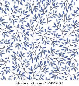 vector floral  pattern with summer herbs and flowers on a blue background