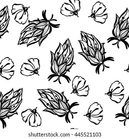 Vector floral pattern with unreal flowers. Seamless floral pattern for textile design, covers, wallpapers.
