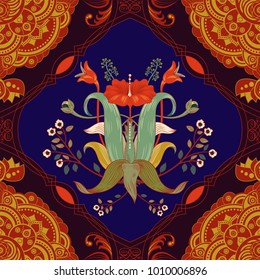 Vector floral pattern, victorian style. Floral bouquet with ornament.