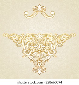 Vector floral pattern in Victorian style. Ornate element for design. Place for text. Ornamental vintage illustration for wedding invitations, greeting cards. Traditional outline decor.