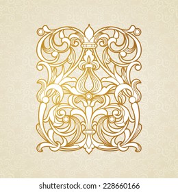 Vector floral pattern in Victorian style on scroll work background. Ornate element for design. Ornamental vintage illustration for wedding invitations, greeting cards. Traditional outline decor.