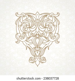 Vector Floral Pattern In Victorian Style On Scroll Work Background. Ornate Element For Design. Ornamental Vintage Illustration For Wedding Invitations, Greeting Cards. Traditional Outline Decor.