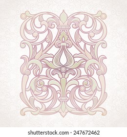 Vector floral pattern in Victorian style on scroll work background. Ornate element for design. Ornamental vintage illustration for wedding invitations, greeting cards. Traditional outline decor.