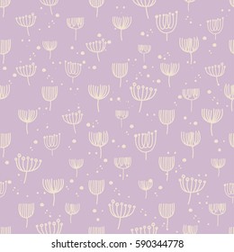 Vector floral pattern, Vintage flowers doodle style, spring floral background